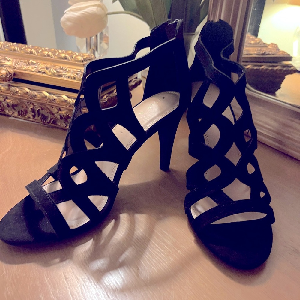 Black suede like sandals